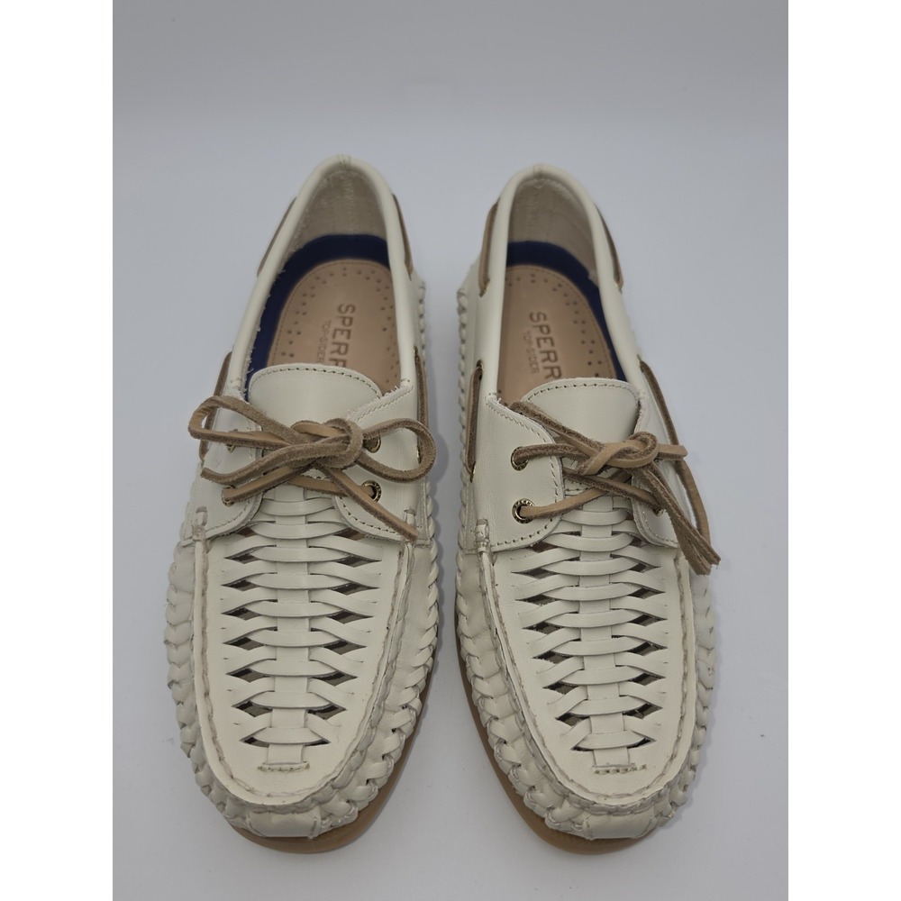 Sperry Top-Sider Women's A/O 2-Eye Woven Boat Shoes Ivory White Leather 8.5